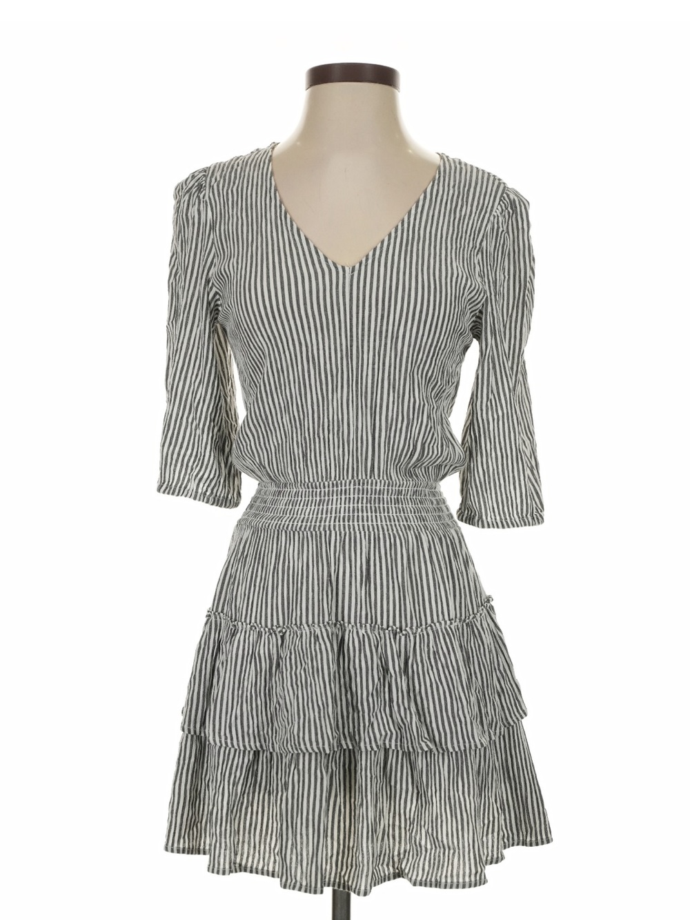 Z Supply Striped V-Neck Tiered Dress in Black and White